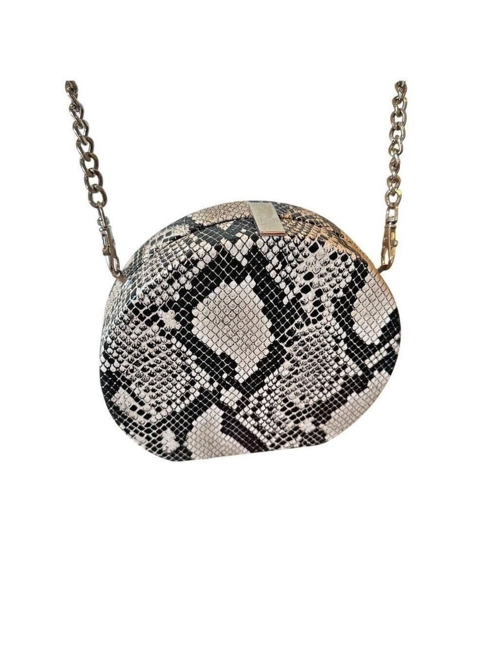 Snake Print Clutch Crossbody Bag Purse Pocketbook Hard Shell Faux Leather Black